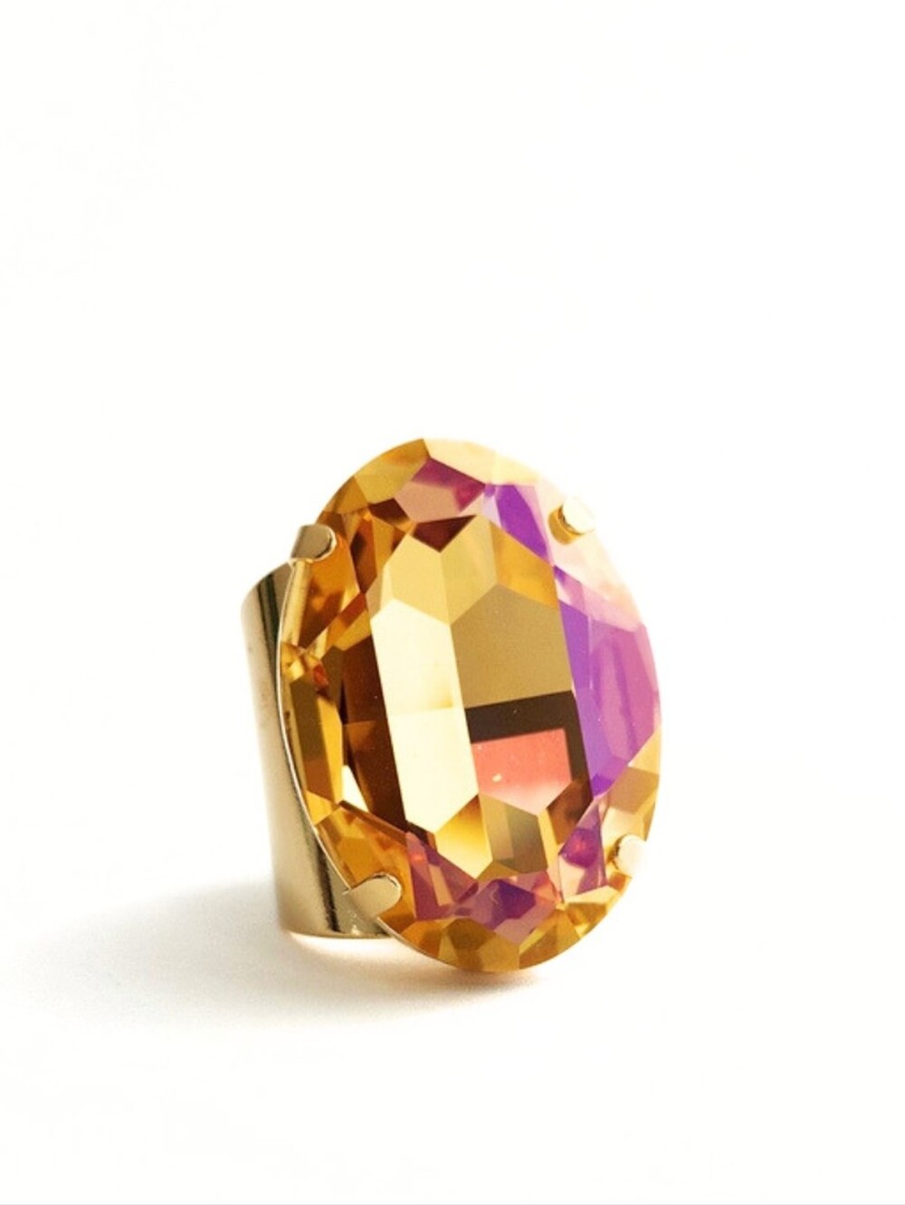 Austrian Crystal Statement Ring - Brandy - Gold Band - Adjustable